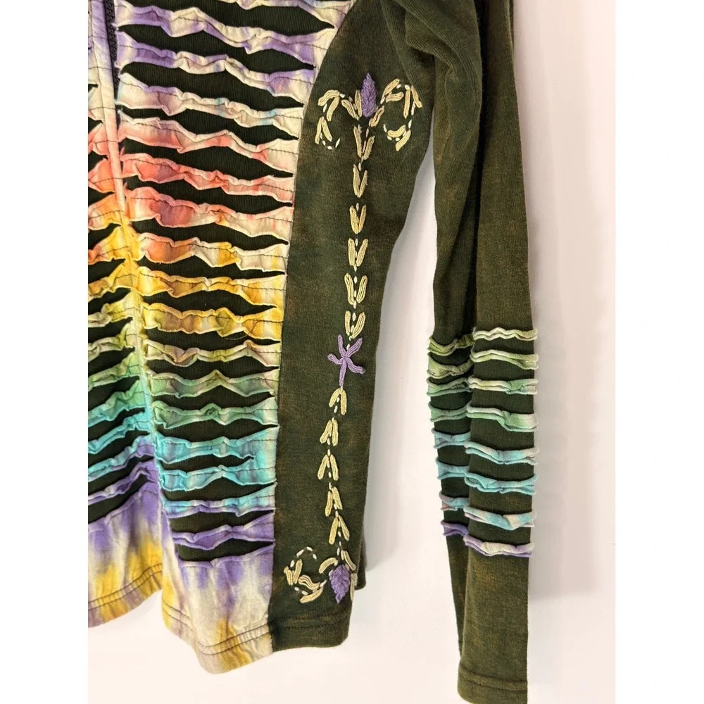 Rising International Hoodie Women's Green Tie-Dye Boho Artsy Festival Large